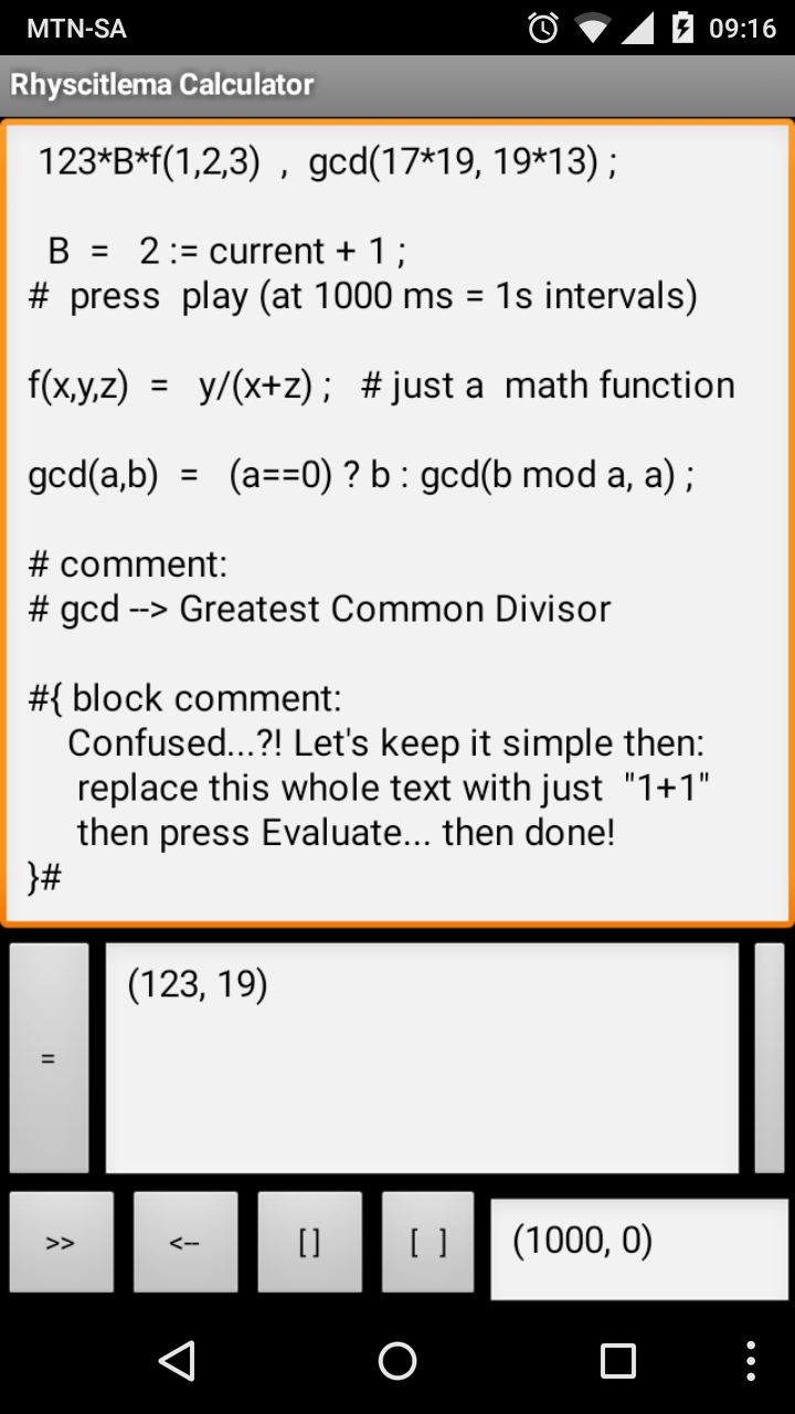 Rhyscitlema Calculator on Android.